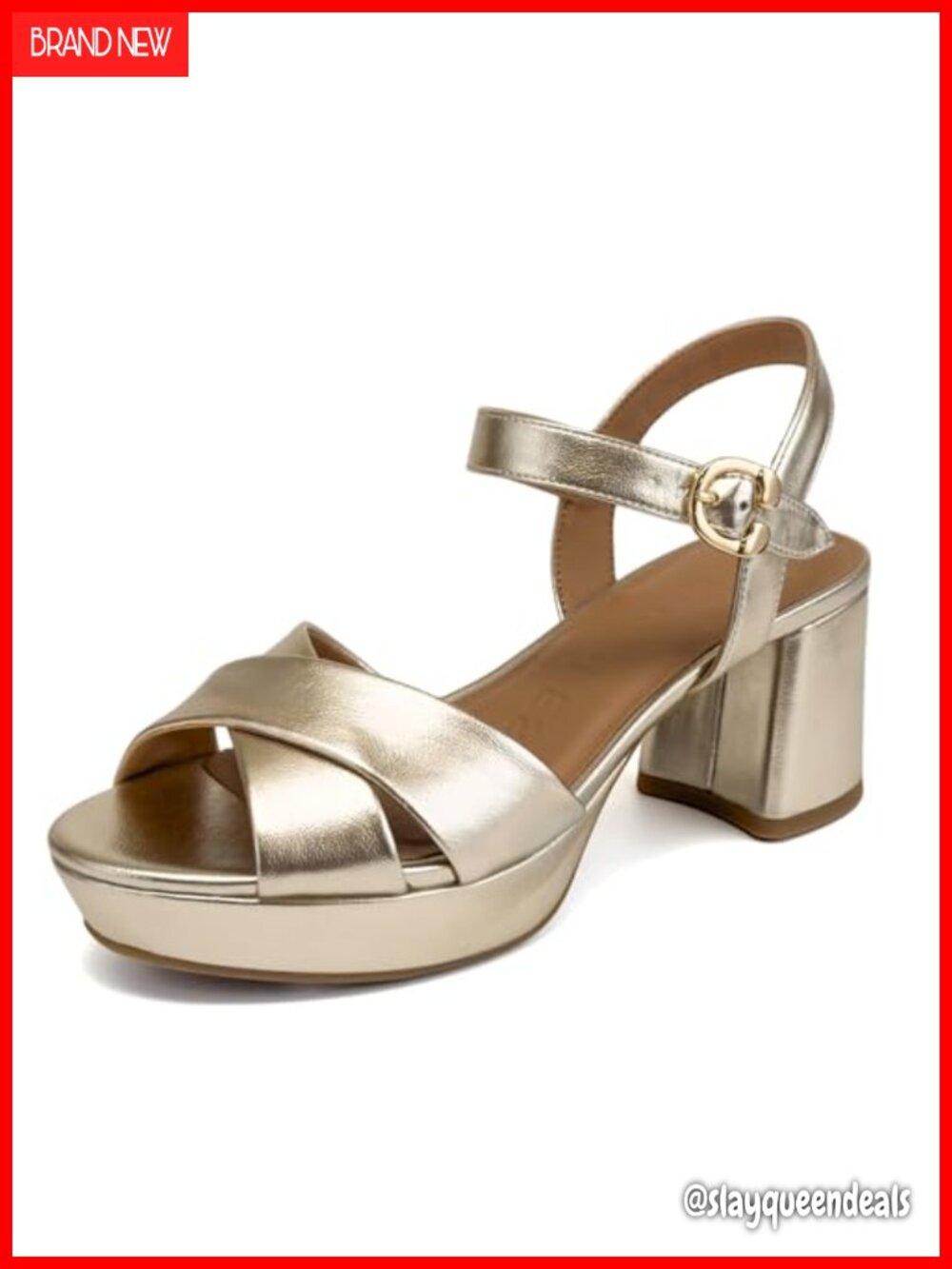 Womens Platform Sandals Faux Leather Block Heel Ankle Strap Buckle
